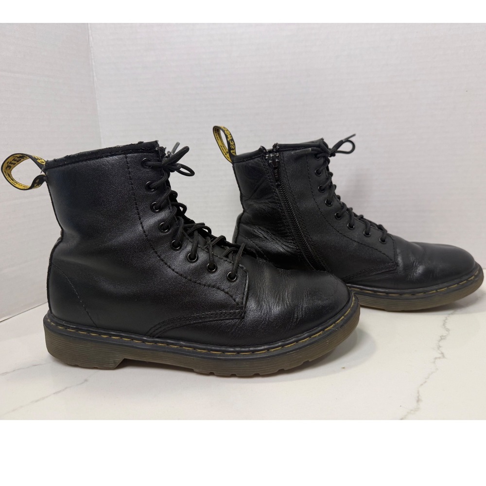 Dr. Martens Delaney Black Leather Lace Up Side Zip Combat Boots Kids Size 4 USM
